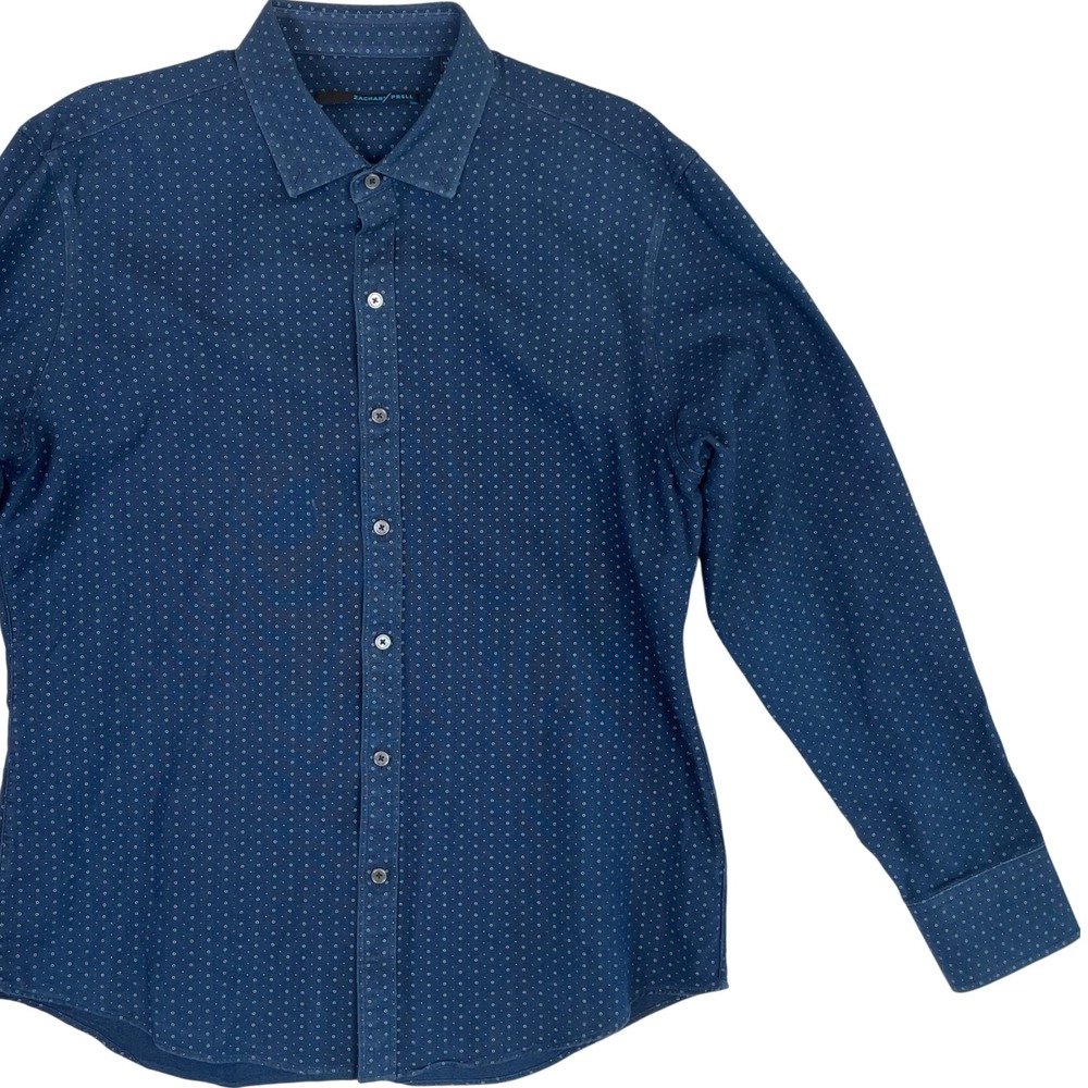 Zachary Prell Mens Shirt Large Blue Dot Print Long Sleeve‎ Button Down